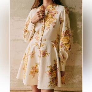 Sezane Caprice Ella dress autumn colors linen cotton blend size 38 / 6